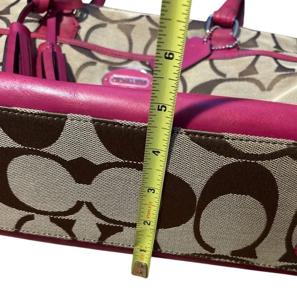 Vintage Coach Signature Canvas Carryall Tote Bag Pink Leather Trim Satchel 21157